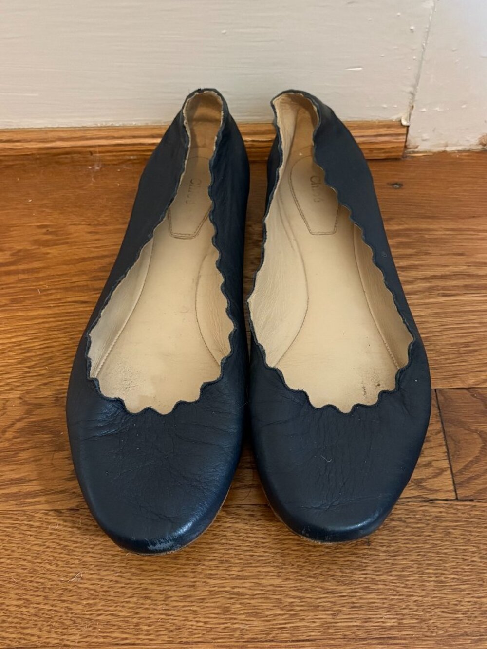 Chloe Lauren Ballet Flats Scallop Navy Leather - 7.5
